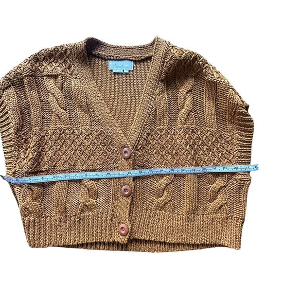 Anthropologie Women’s Orange Cropped Short Sleeve Cable Knit Cardigan Size S - Picture 7 of 10